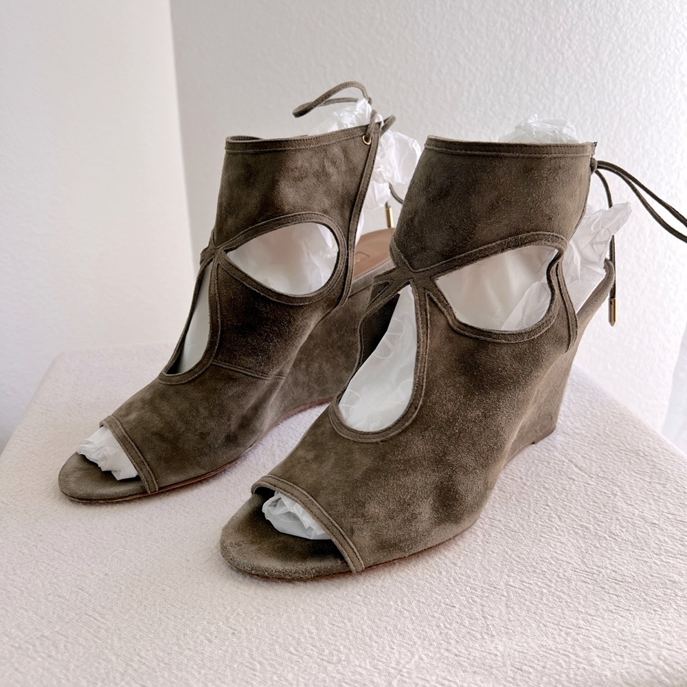 Aquazzura green cutout heels wedges size 40